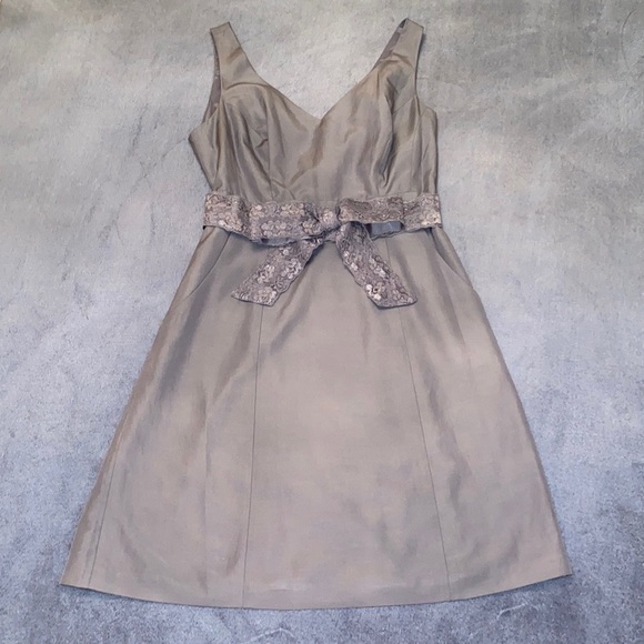 Glint Slate Gray V-Neck Bow Lace Sash Wedding Guest Dress